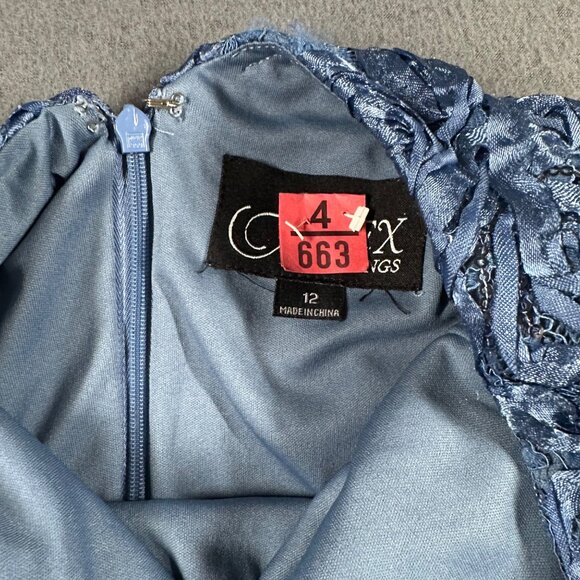 Alex Evenings Dress Womens 12 Blue Rosette Gown Cocktail Short Back Zip Wedding - Picture 7 of 11